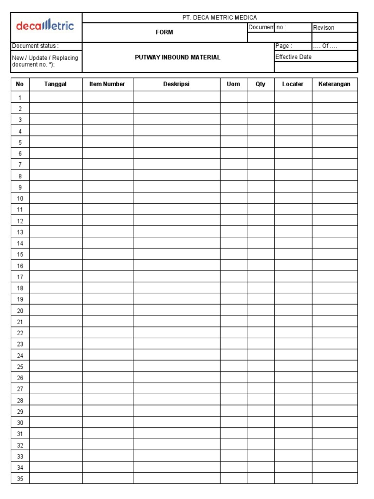 Putaway Inbound Material Form | PDF