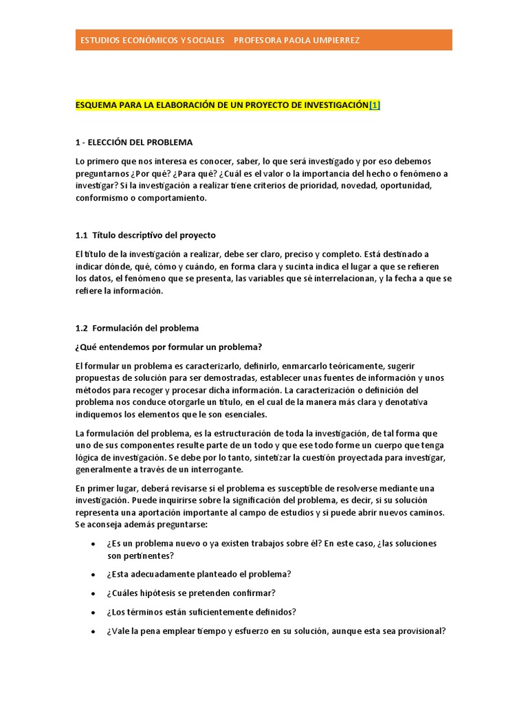 Esquema para Proyecto de Investigación | PDF | Cuestionario | Hipótesis