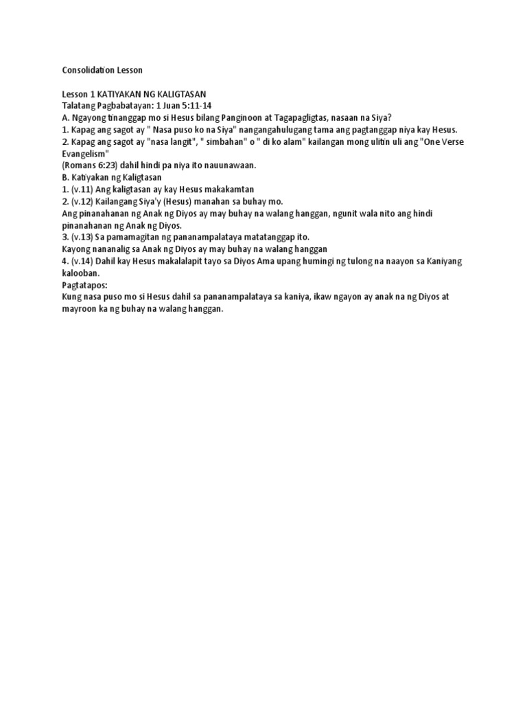 Consolidation Lesson 1 Tagalog | PDF