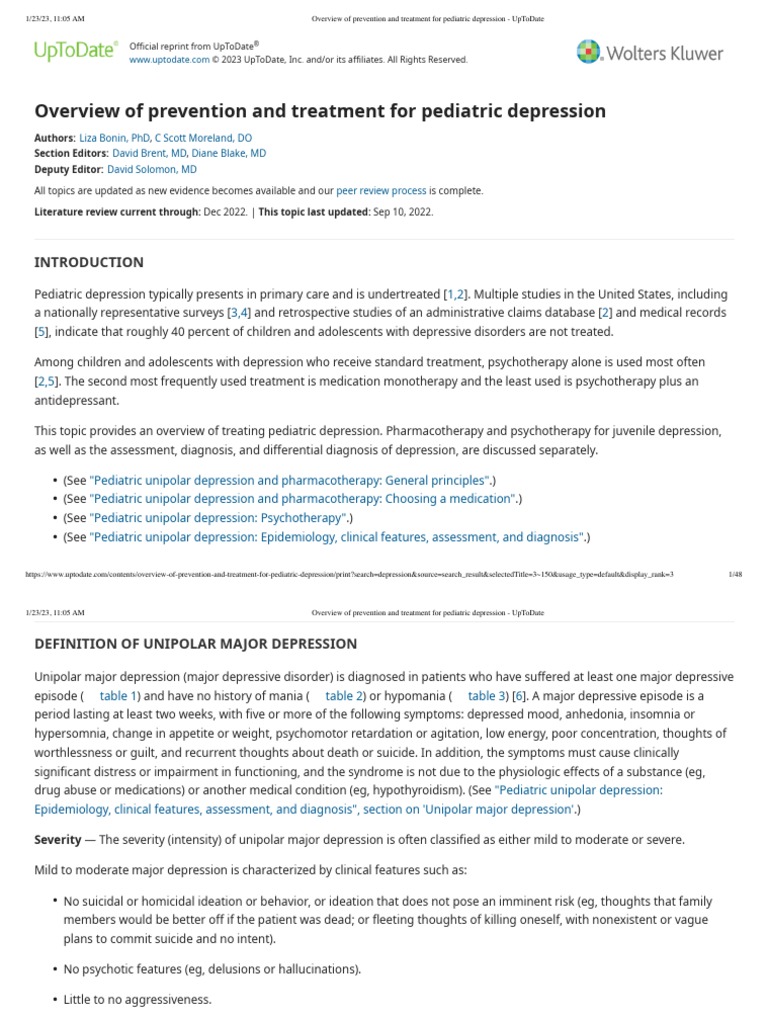 Overview of Prevention and Treatment For Pediatric Depression
