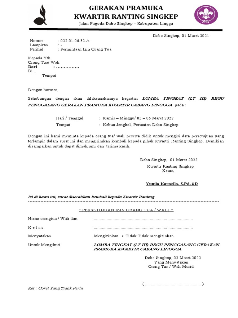 Surat Izin Orang Tua | PDF