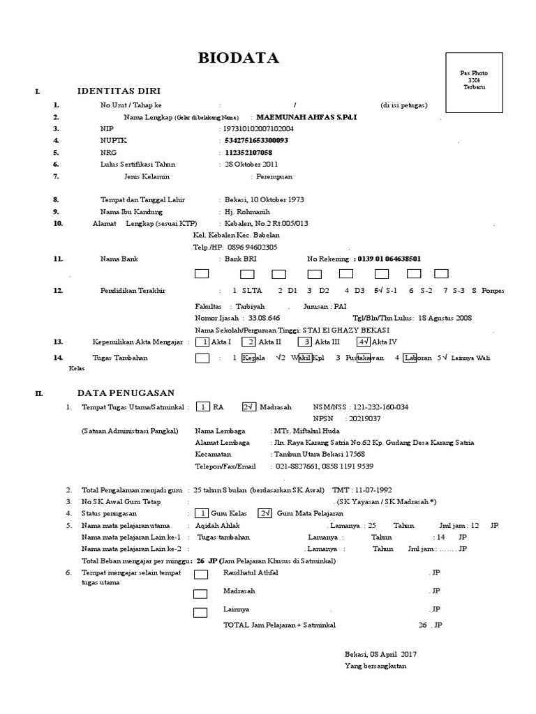Biodata Guru Mts Miftahul Huda Pdf