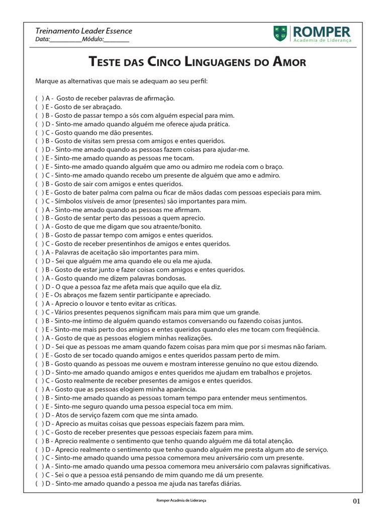 Teste das 5 Linguagens do Amor | PDF | Amor | Sentimento
