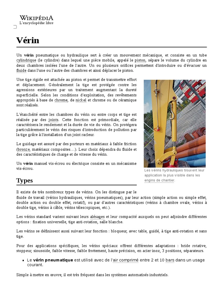 Types et Fonctionnement des Vérins | PDF | Technologies du gaz | Génie ...