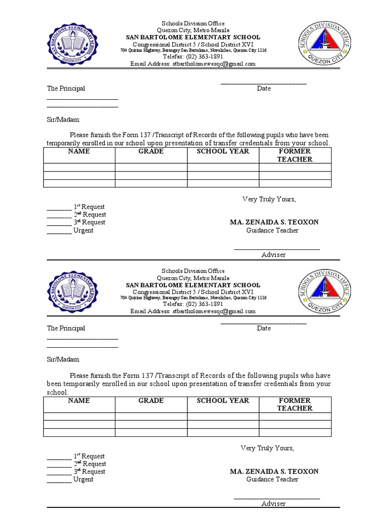 FORM 137 REQUEST NEW Long | PDF