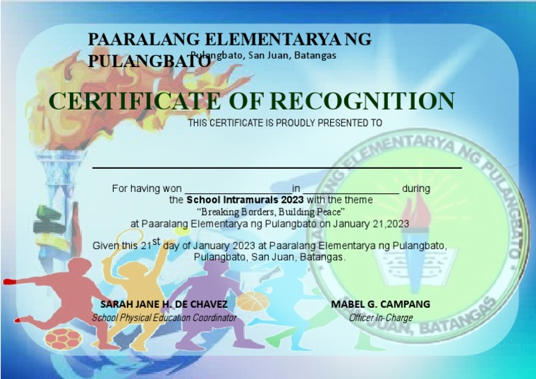 Certificate Recogntion Intramurals PDF