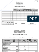 Table of Specification for English 8 Quarter 1