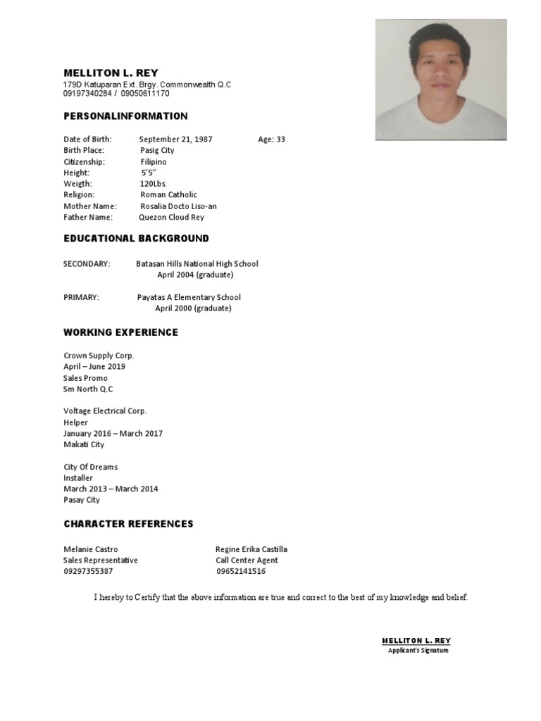 Melliton L. Rey Resume Summary | PDF