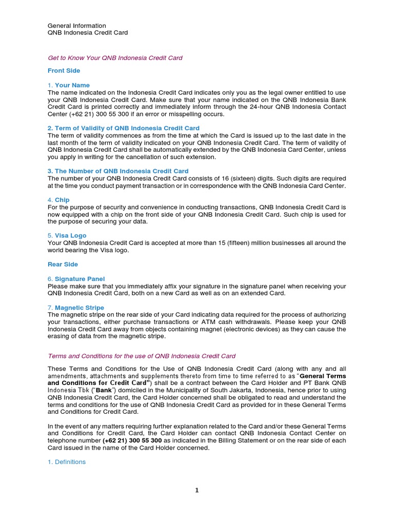 General Information of QNB First Visa Infinite Credit Card PDF