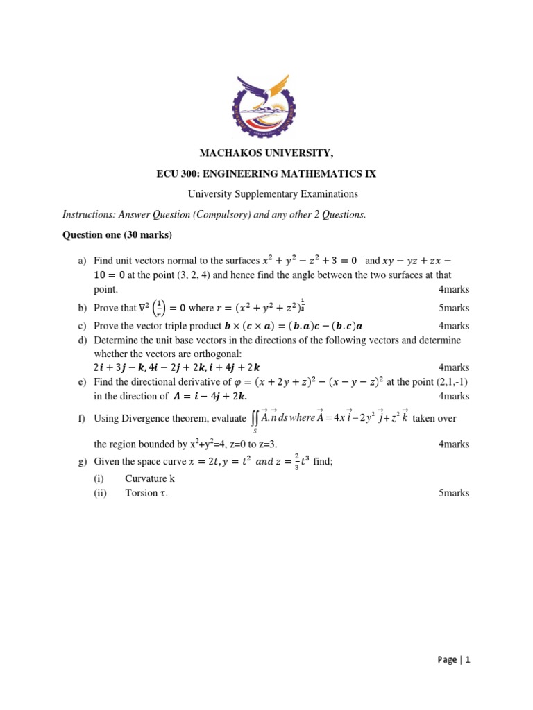 Engineering Mathematics IX Exam Guide | PDF | Curvature | Theoretical ...