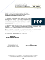 Grado Y Nombre Completo A Quien Va Dirigida Cargo Que Ocupa en La Dependencia Receptora: Nombre de La Dependencia Receptora