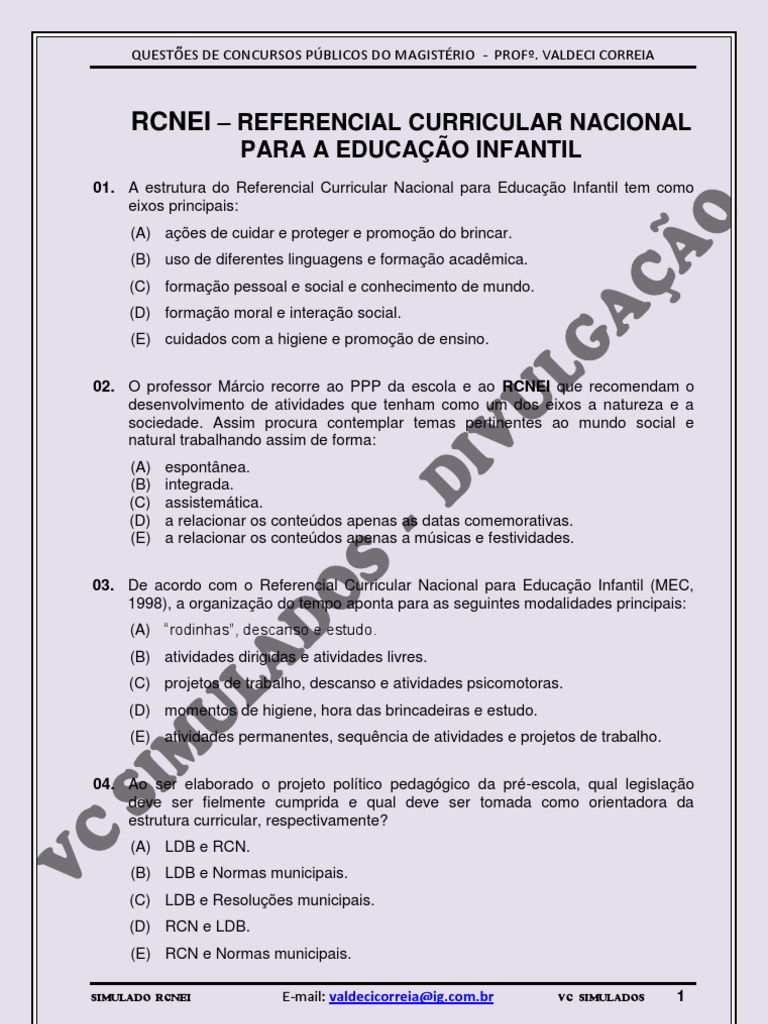 Rcnei - Referencial Curricular Nacional para A Educação Infantil ...