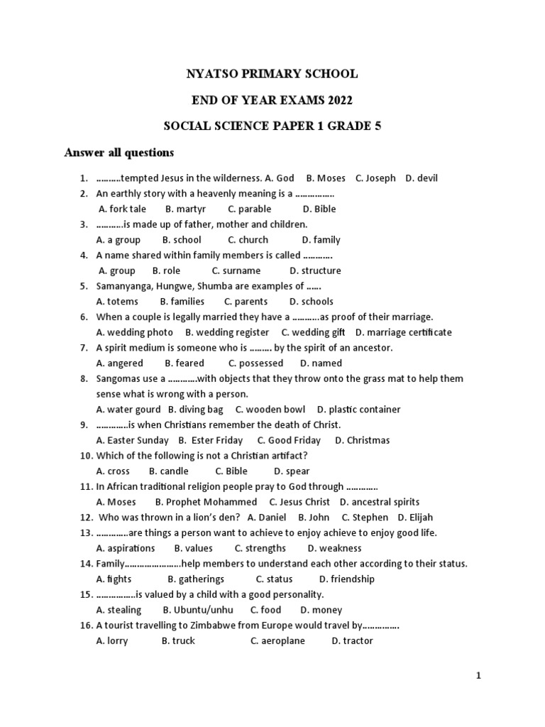 social science grade 5 term 2 exam papers