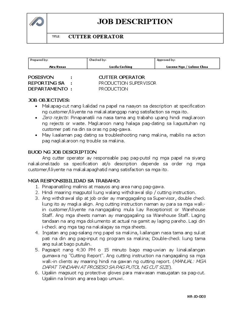 003 Cutter Operator PDF