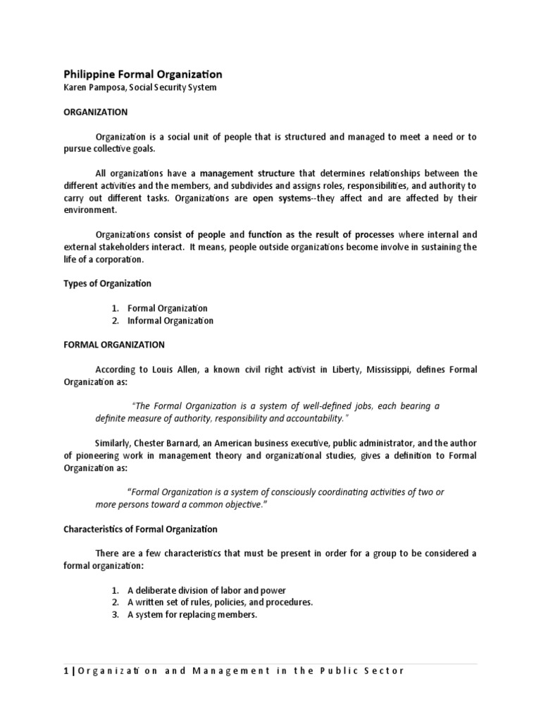 Understanding Formal Organizations in the Philippines | PDF ...