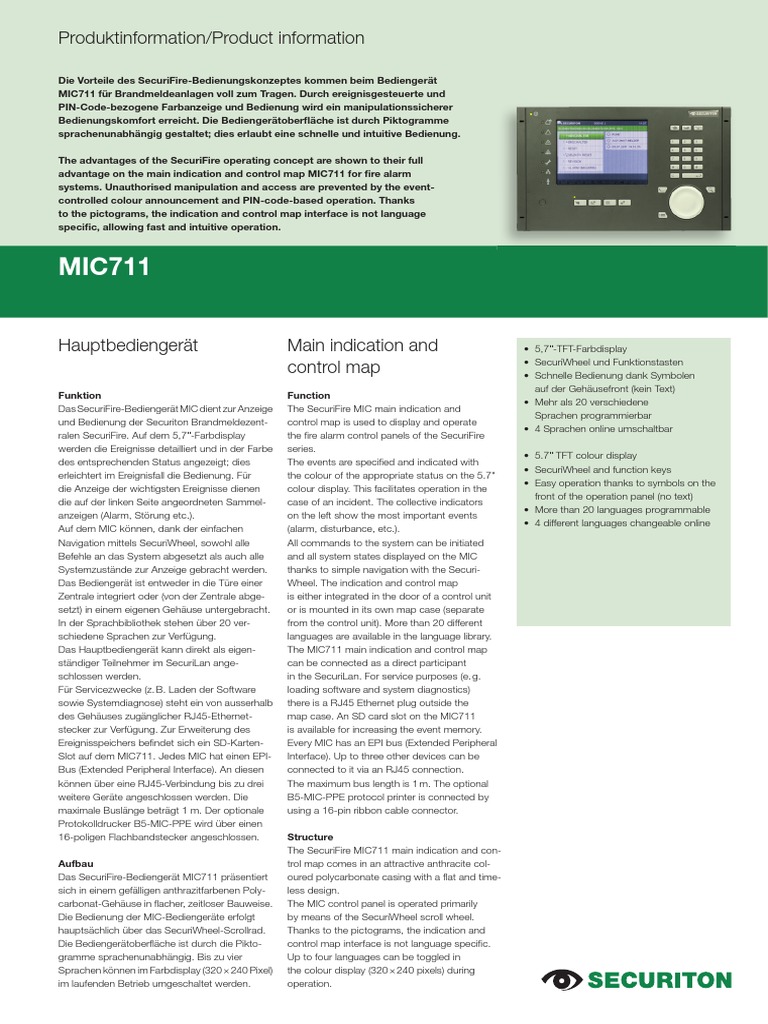 MIC711: Controlador de Alarma SecuriFire | PDF