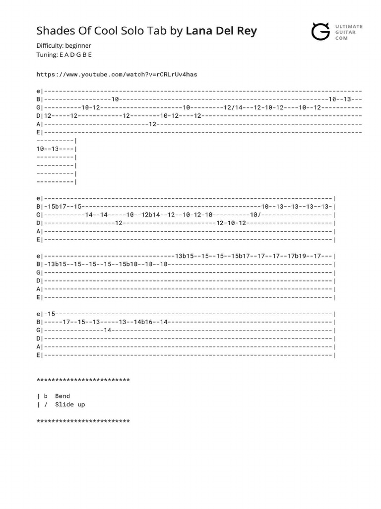 Shades of Cool Solo Tab PDF