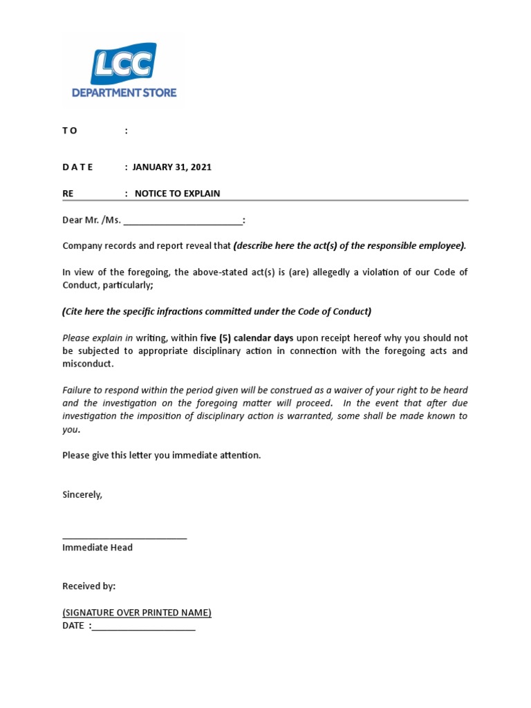 NTE Letter Template for Employee Response | PDF | Finance & Money ...
