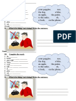 Homework activity sheet with word and sentence completion exercises