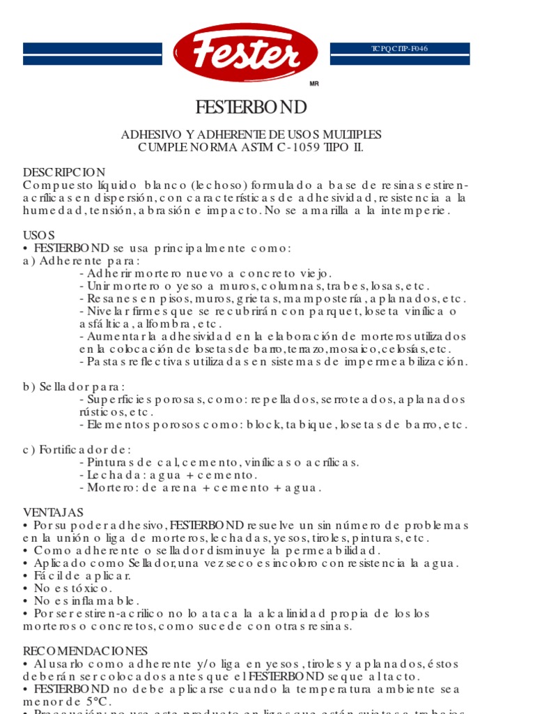 Festerbond: Adhesivo Multiusos y Sellador | PDF | Yeso | Cemento