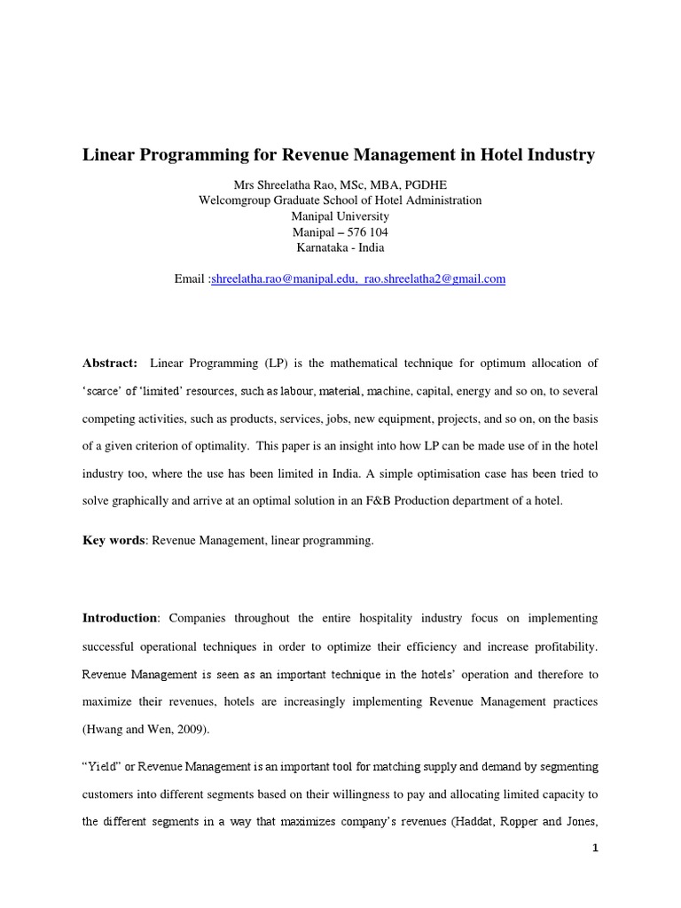 Revenue Management | PDF | Mathematical Optimization | Linear Programming