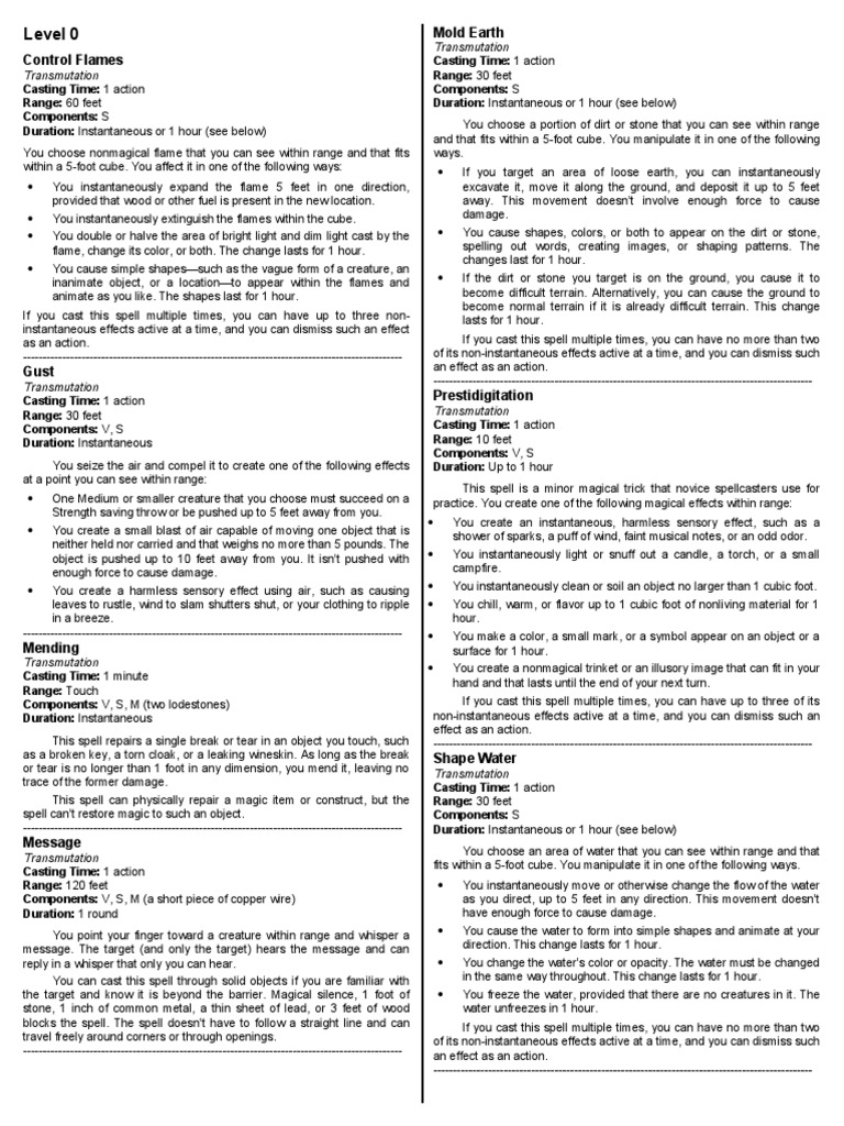 Hechizos de Wizard - Transmutation - Base - 001 | PDF