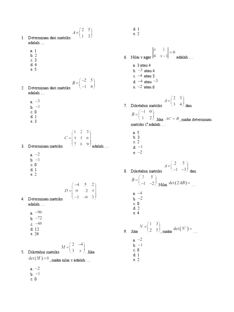 Soal Determinan dan Invers Matriks | PDF