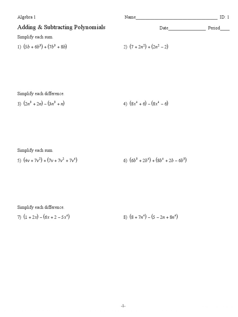 Adding and Subtracting Polynomials | PDF