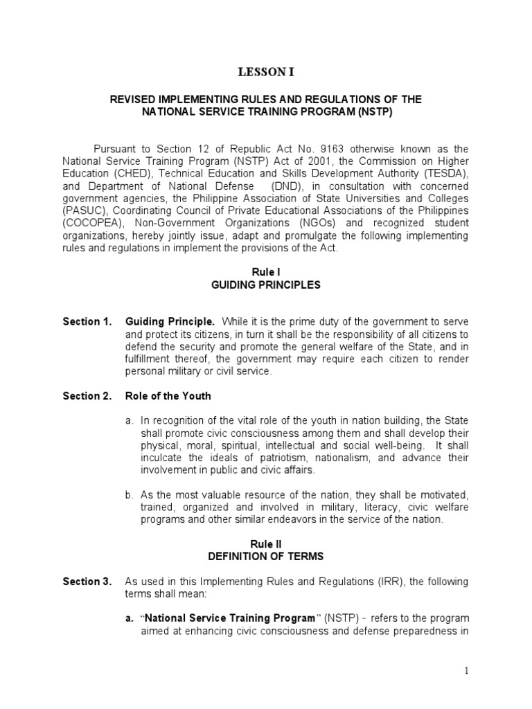 NSTP Revised Rules and Regulations | PDF | Self Esteem | Self Actualization