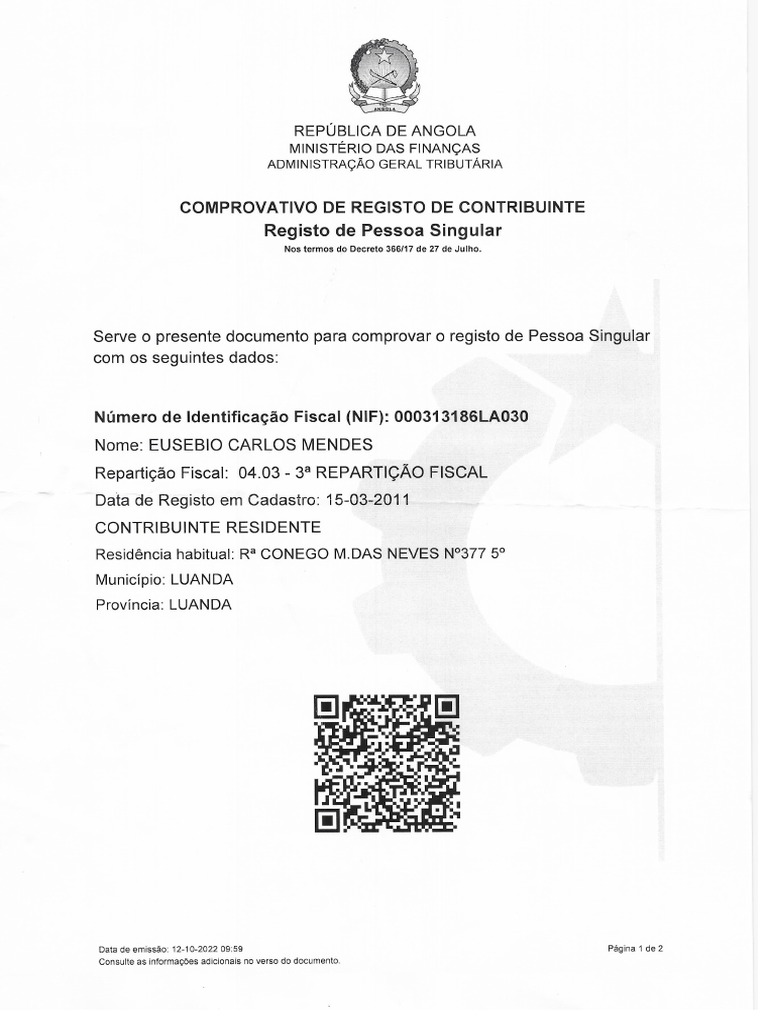 Comprovativo Residencia Fiscal | PDF