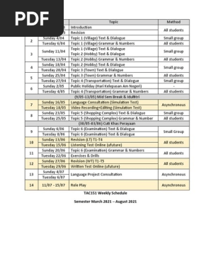 Weekly Schedule TAC151