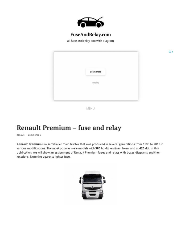 renault master cigarette lighter fuse Fuse Box Diagram Renault Premium Relay With Assignment and Locations | PDF  | Headlamp