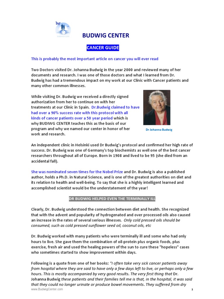 Budwig Cancer Guide PDF Vegetable Oil Cancer