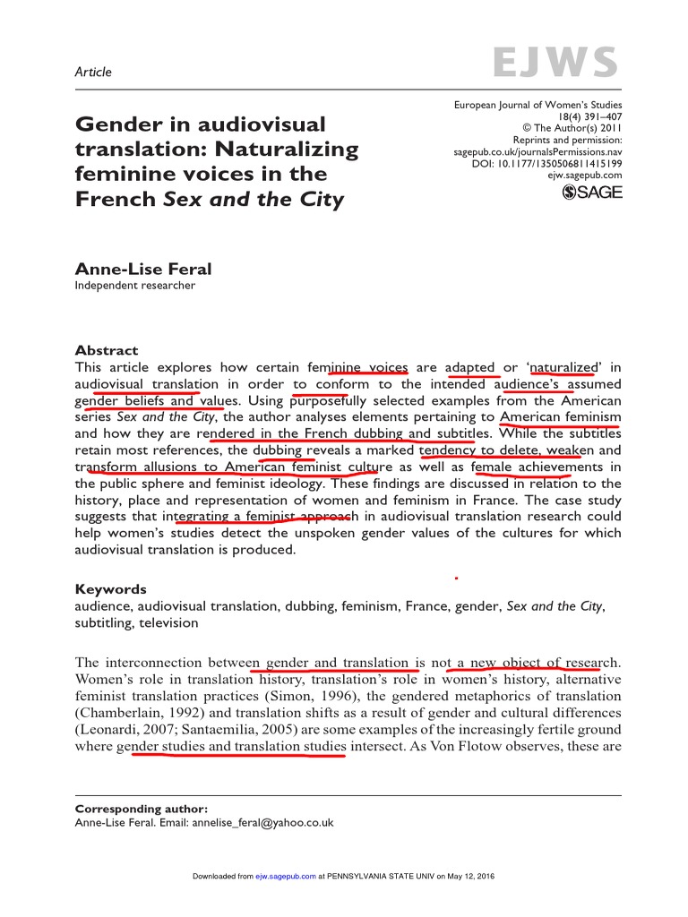 Gender in Audiovisual Translation - Naturalizing Feminine Voices in The ...