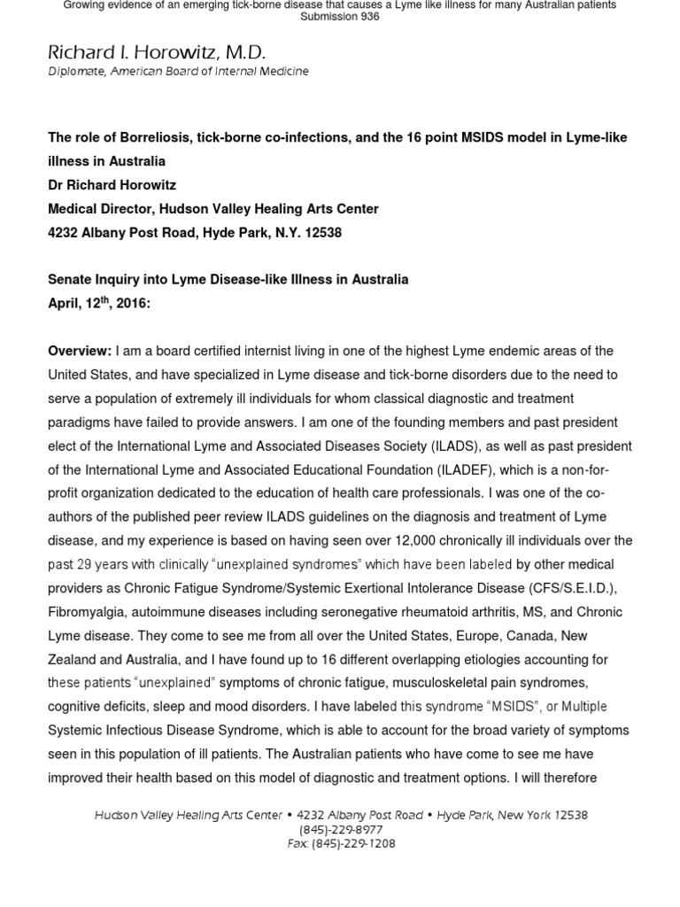 Sub936 Horowitz PDF Lyme Disease Infection
