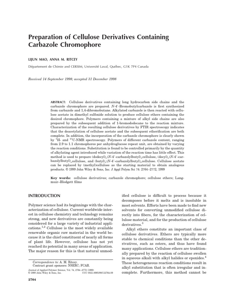 Preparation of Cellulose Derivatives | PDF | Infrared Spectroscopy | Ether