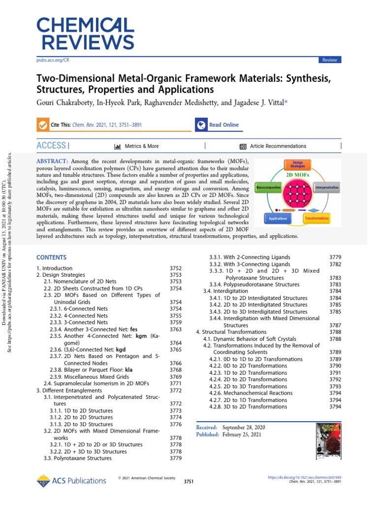 Two-Dimensional Metal-Organic Framework Materials | PDF