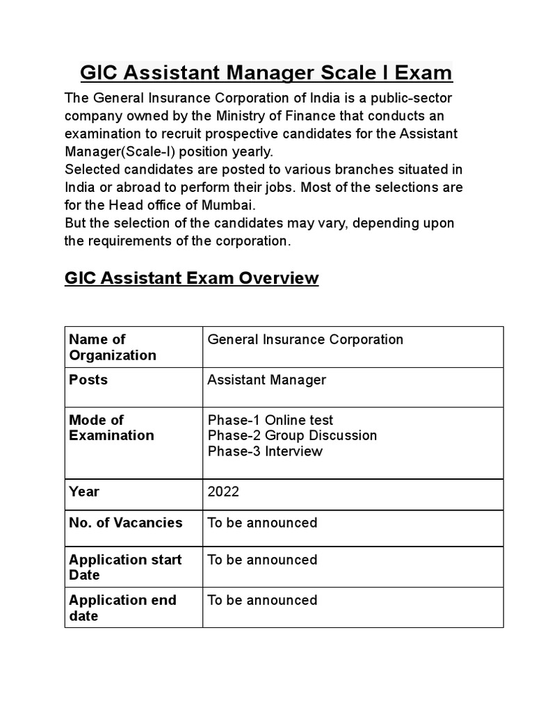 GIC Assistant Manager Exam Guide | PDF | Test (Assessment) | Academic ...