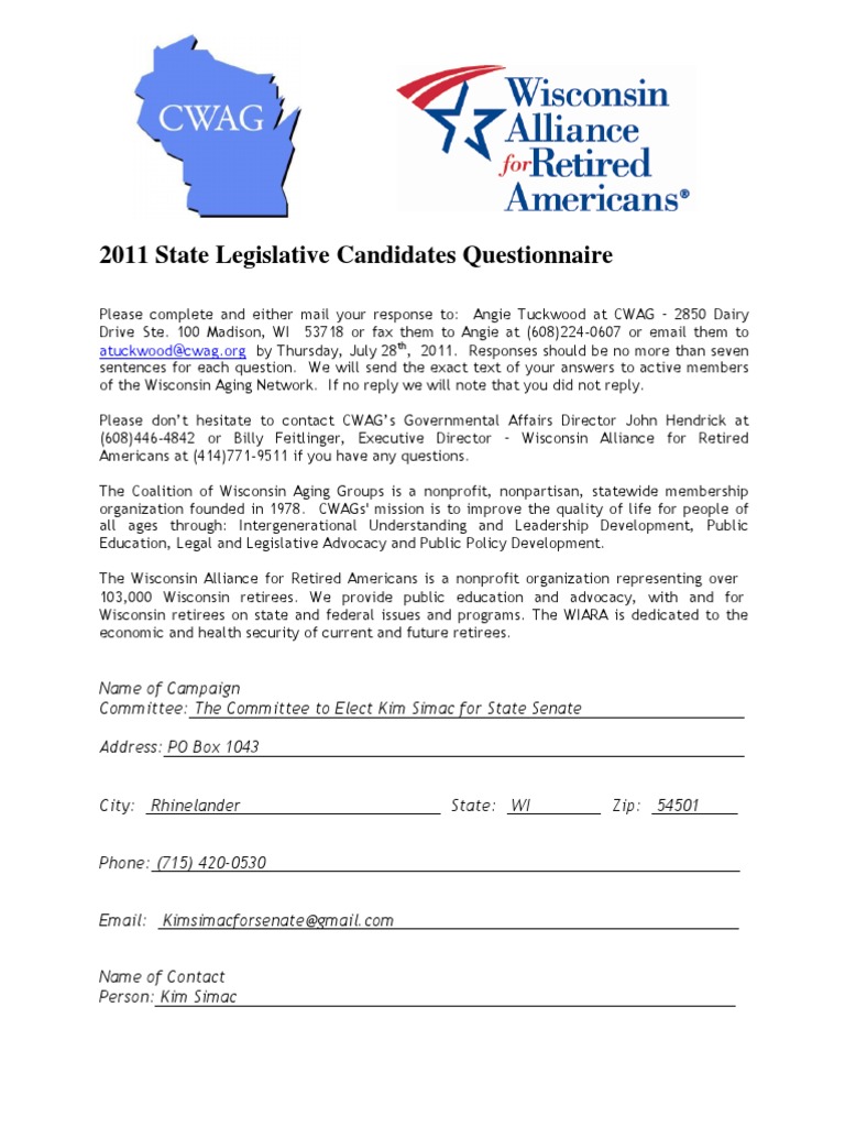 2011 Wisconsin Legislative Candidate Survey | PDF | Medicare (United ...