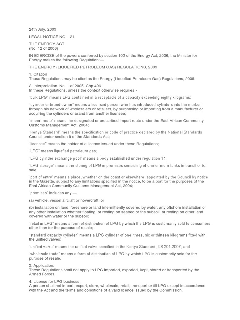Energy LPG Regulations 2009 | PDF | License | Liquefied Petroleum Gas