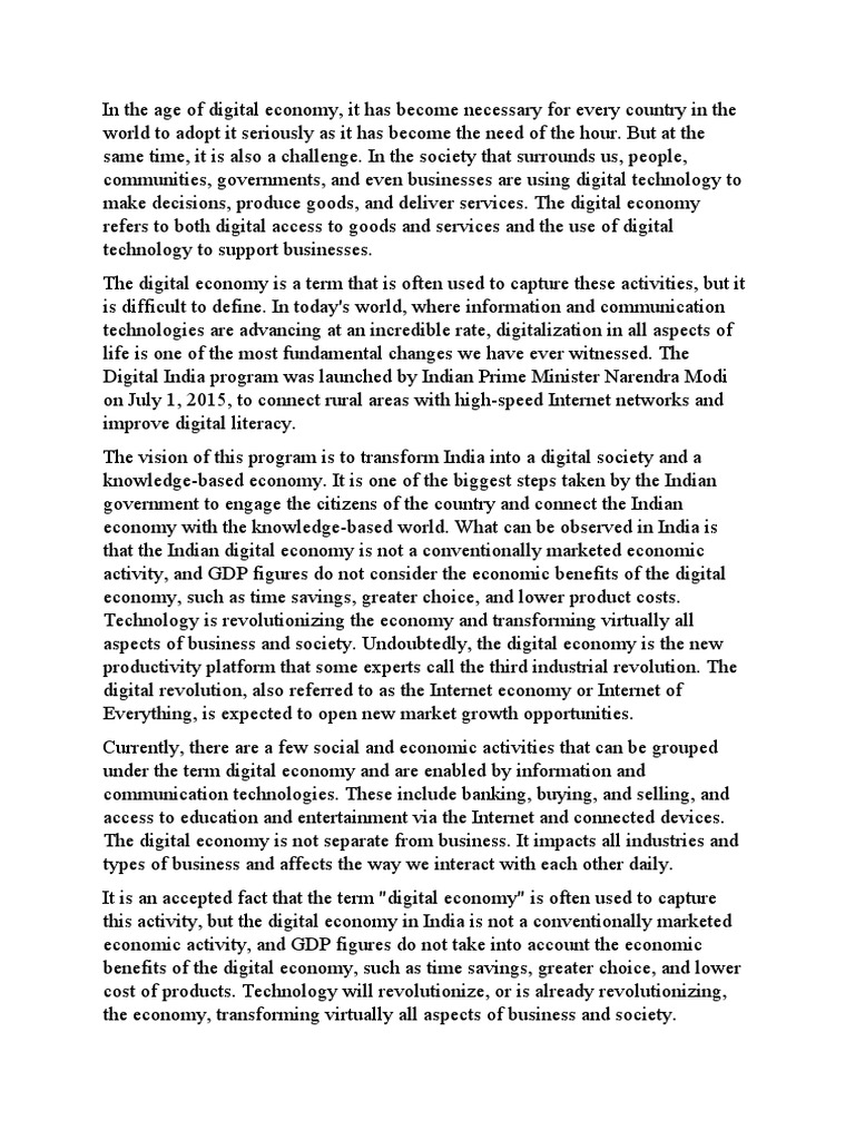 The Age of Digital Economy in India PDF Economies