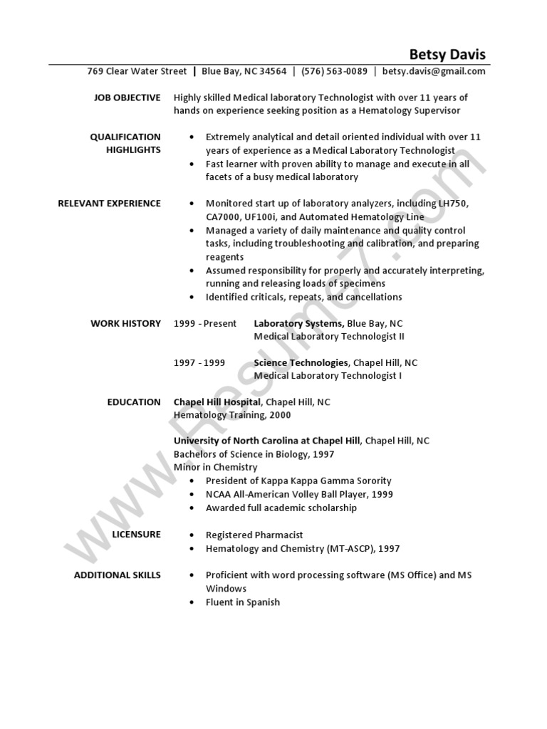 Cv Template For Medical Laboratory Technician / Phlebotomy Resume Sample | Template Business