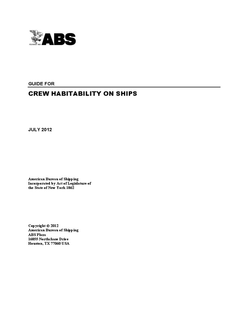 ABS Guide For Crew Habitability On Ships (July 2012 Edition) | PDF ...