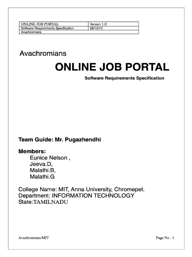 Online job portal version 1 0 software requirements pdf