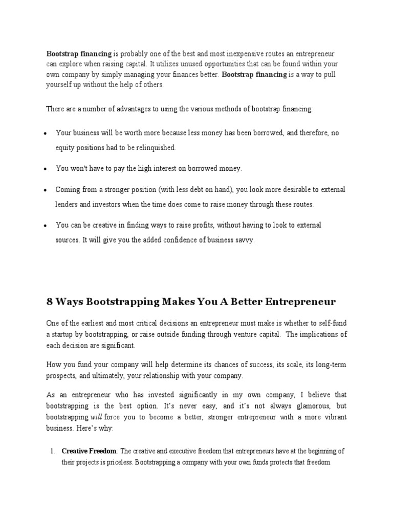 Bootstrap Financing PDF Entrepreneurship Startup Company