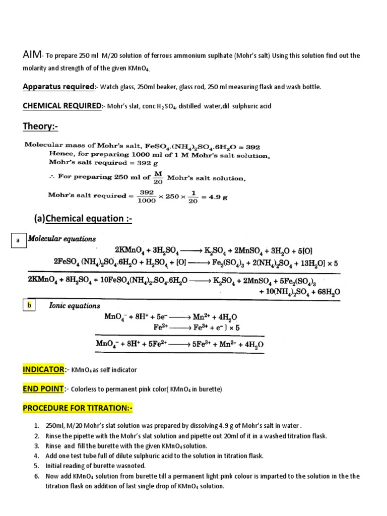 Titration Mohrs Salt Writing Sequence | PDF