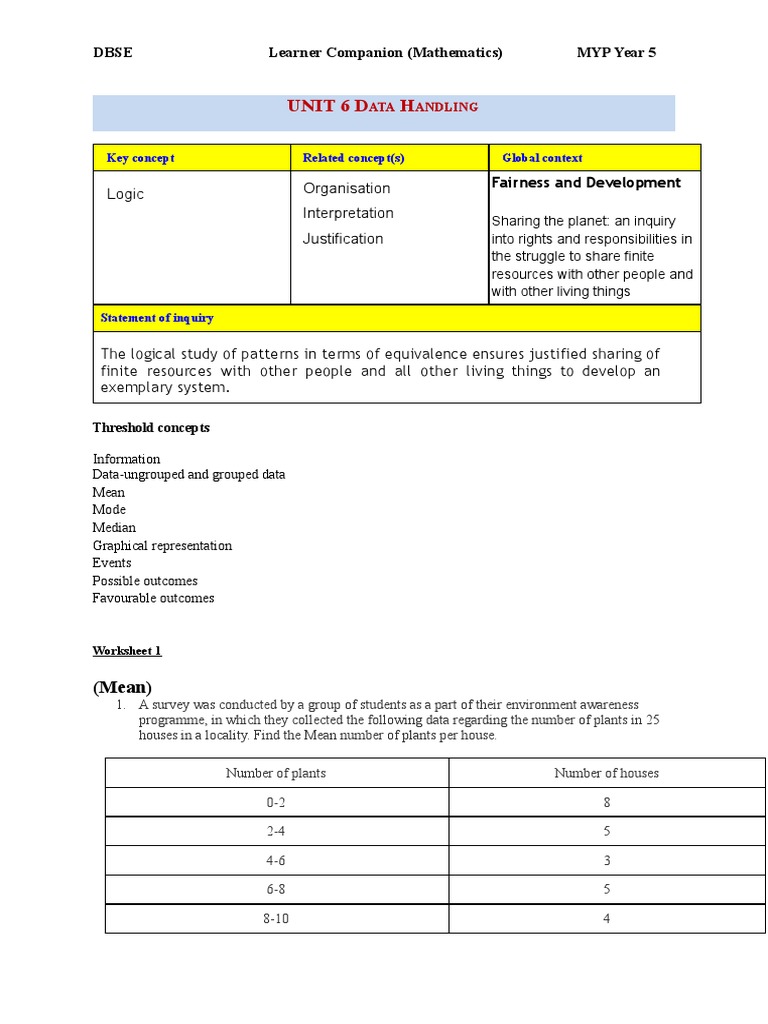 Grade 10 SC UP 6 Data Handling | PDF | Probability | Mean