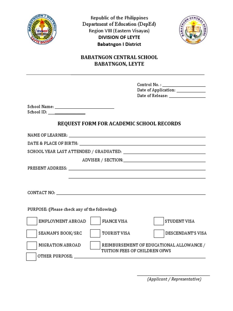 Request for Academic Records Form | PDF