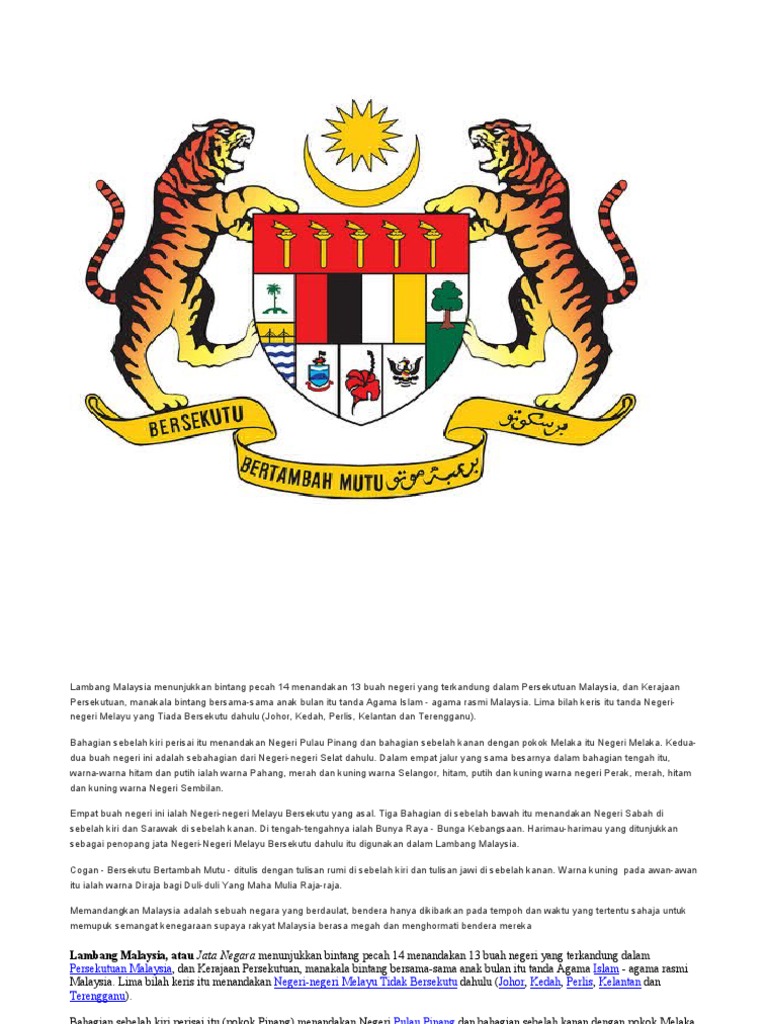 Lambang Malaysia Menunjukkan Bintang Pecah 14 Menandakan 13 Buah Negeri Yang Terkandung Dalam Persekutuan Malaysia Pdf