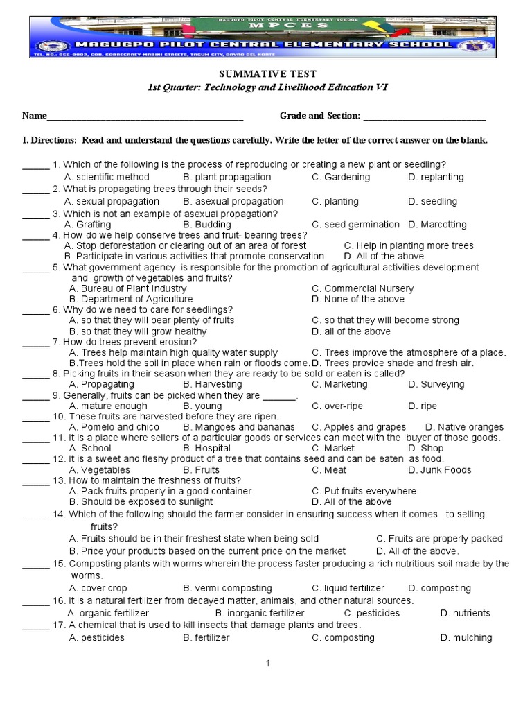 Agri Summative Test Pdf Compost Fruit